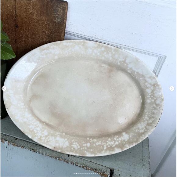 Antique Large Ironstone Platter Stained Crazed Toasty Flea Bites Cottage Core - Picture 2 of 10